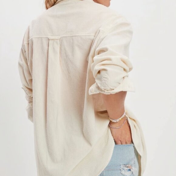 American eagle Oversized Corduroy Cream Button-Up Shirt - Picture 2 of 12